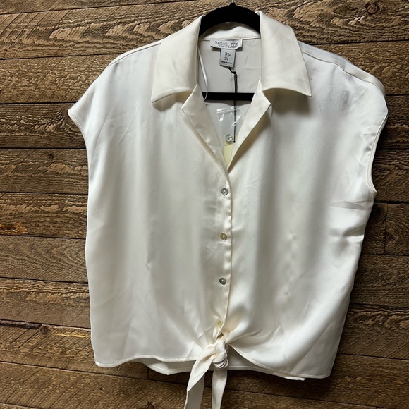Rachel Zoe Ivory Satin Tie-Front Blouse – Size Small – NWT - Picture 1 of 7